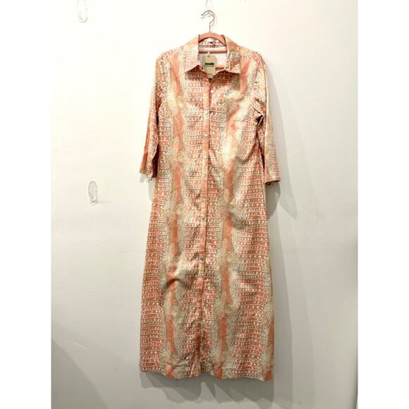 Susan Albright Belted Huntington in Blush Gator Shirt Maxi Dress Women's Size L - Picture 2 of 4
